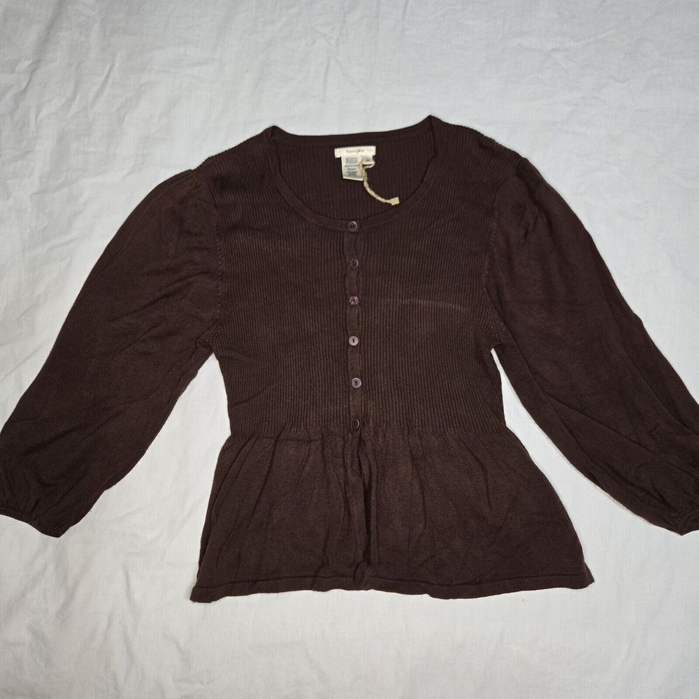 Sophie Max Womens Blouse Medium Brown 6-Button‎ Knit Sweater NWOT